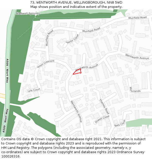 73, WENTWORTH AVENUE, WELLINGBOROUGH, NN8 5WD: Location map and indicative extent of plot