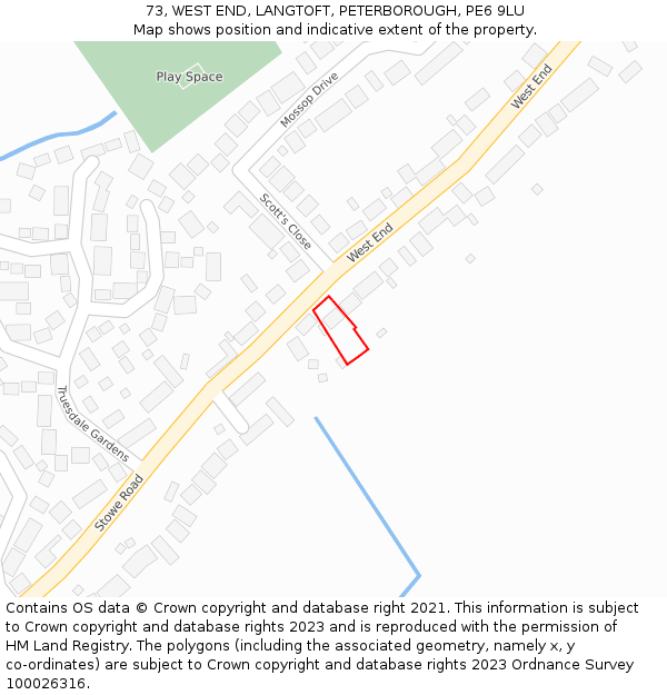 73, WEST END, LANGTOFT, PETERBOROUGH, PE6 9LU: Location map and indicative extent of plot