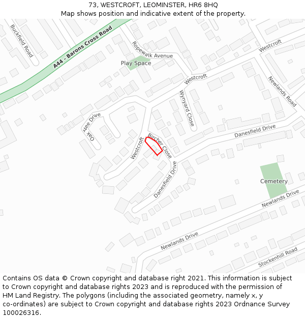 73, WESTCROFT, LEOMINSTER, HR6 8HQ: Location map and indicative extent of plot