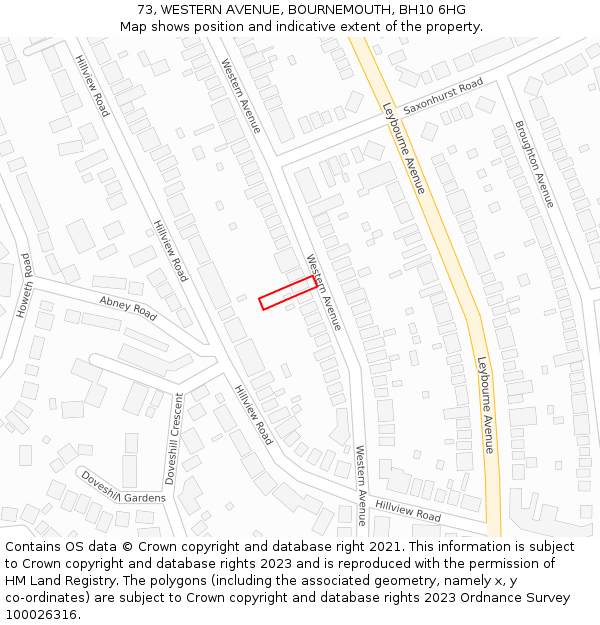 73, WESTERN AVENUE, BOURNEMOUTH, BH10 6HG: Location map and indicative extent of plot