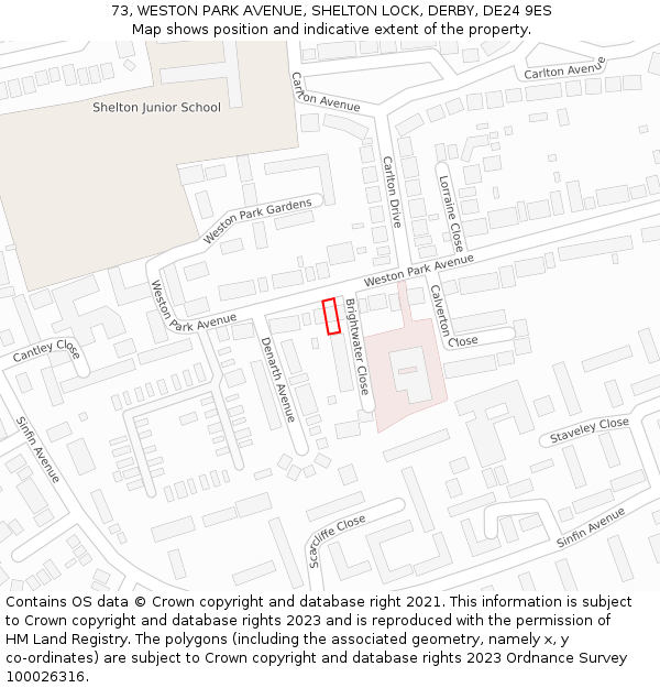 73, WESTON PARK AVENUE, SHELTON LOCK, DERBY, DE24 9ES: Location map and indicative extent of plot
