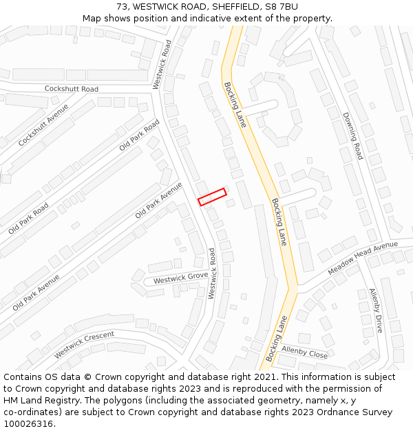 73, WESTWICK ROAD, SHEFFIELD, S8 7BU: Location map and indicative extent of plot