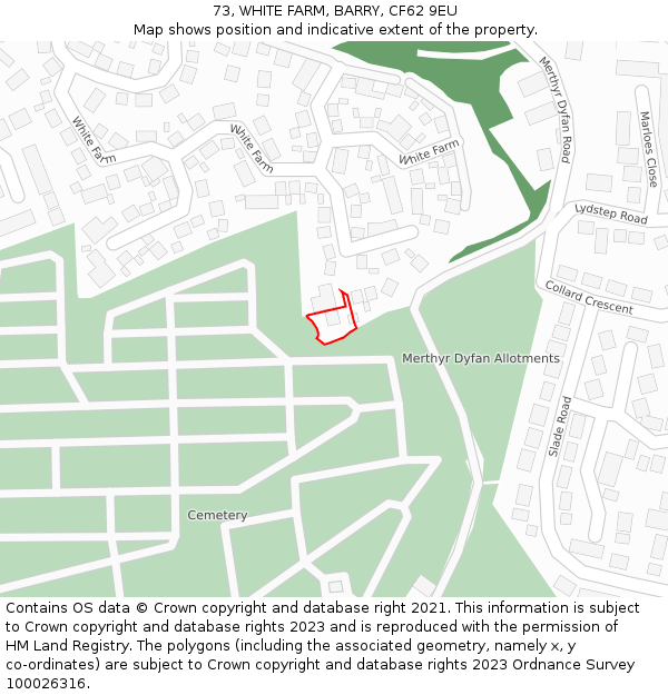 73, WHITE FARM, BARRY, CF62 9EU: Location map and indicative extent of plot