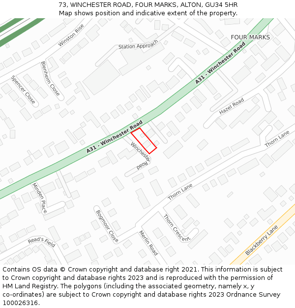73, WINCHESTER ROAD, FOUR MARKS, ALTON, GU34 5HR: Location map and indicative extent of plot
