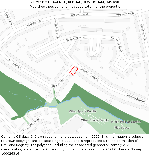 73, WINDMILL AVENUE, REDNAL, BIRMINGHAM, B45 9SP: Location map and indicative extent of plot