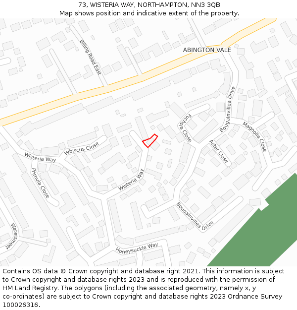 73, WISTERIA WAY, NORTHAMPTON, NN3 3QB: Location map and indicative extent of plot