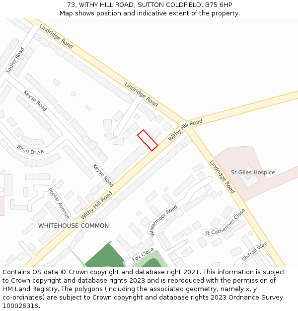 73, WITHY HILL ROAD, SUTTON COLDFIELD, B75 6HP: Location map and indicative extent of plot