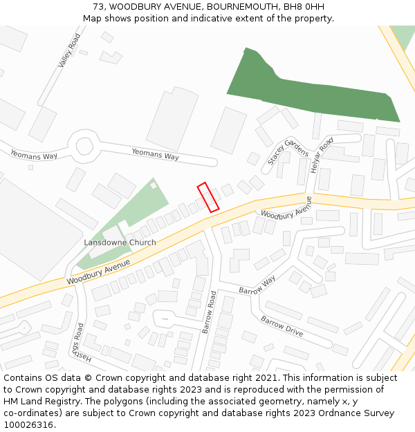 73, WOODBURY AVENUE, BOURNEMOUTH, BH8 0HH: Location map and indicative extent of plot