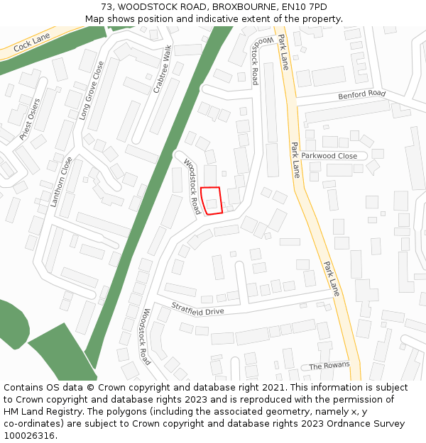 73, WOODSTOCK ROAD, BROXBOURNE, EN10 7PD: Location map and indicative extent of plot