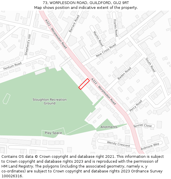 73, WORPLESDON ROAD, GUILDFORD, GU2 9RT: Location map and indicative extent of plot