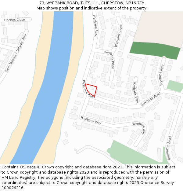 73, WYEBANK ROAD, TUTSHILL, CHEPSTOW, NP16 7FA: Location map and indicative extent of plot