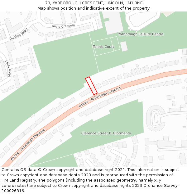 73, YARBOROUGH CRESCENT, LINCOLN, LN1 3NE: Location map and indicative extent of plot