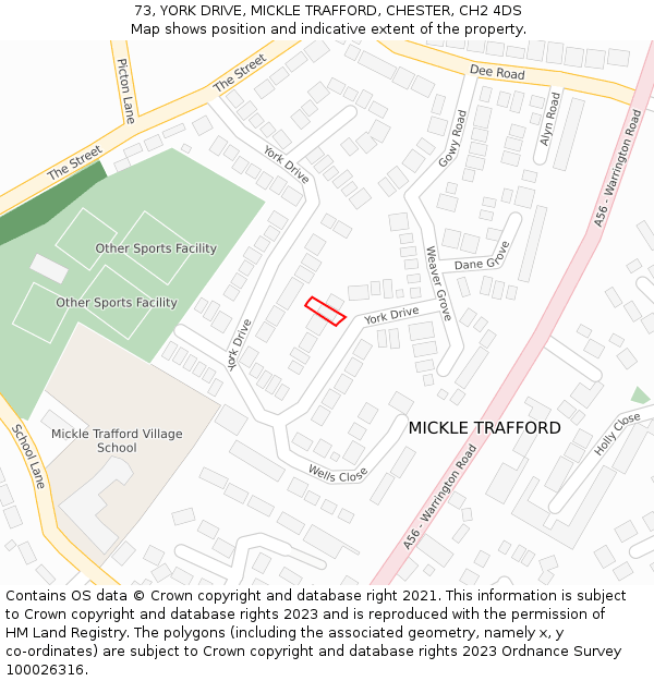 73, YORK DRIVE, MICKLE TRAFFORD, CHESTER, CH2 4DS: Location map and indicative extent of plot