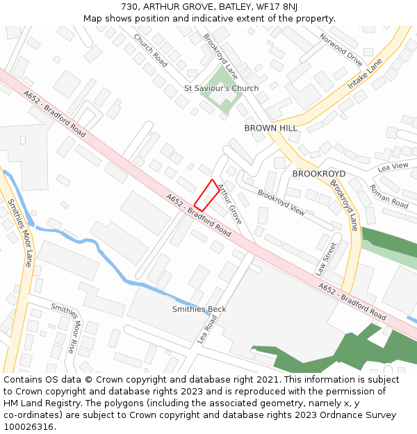 730, ARTHUR GROVE, BATLEY, WF17 8NJ: Location map and indicative extent of plot