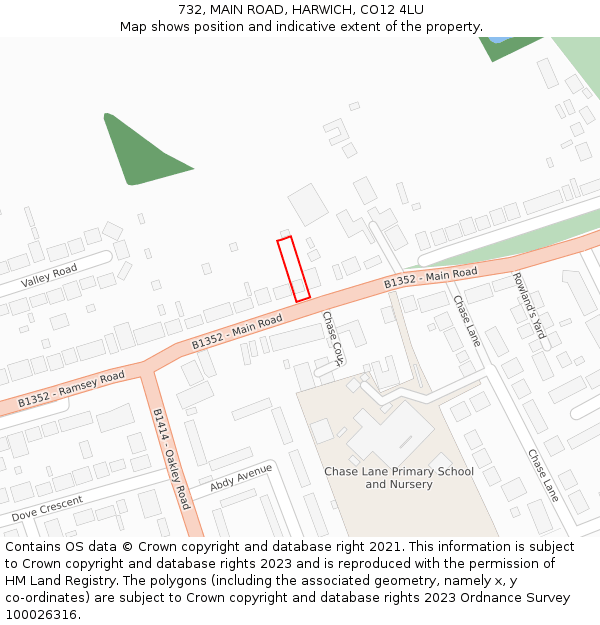 732, MAIN ROAD, HARWICH, CO12 4LU: Location map and indicative extent of plot