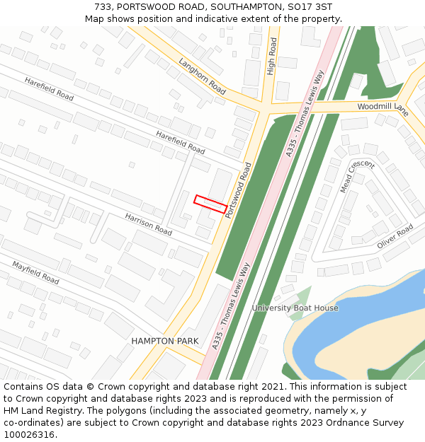 733, PORTSWOOD ROAD, SOUTHAMPTON, SO17 3ST: Location map and indicative extent of plot