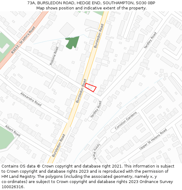 73A, BURSLEDON ROAD, HEDGE END, SOUTHAMPTON, SO30 0BP: Location map and indicative extent of plot