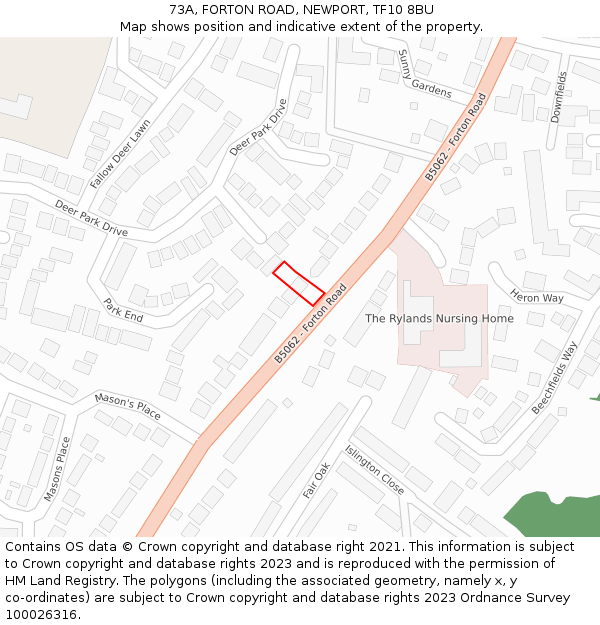 73A, FORTON ROAD, NEWPORT, TF10 8BU: Location map and indicative extent of plot