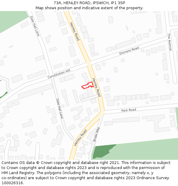 73A, HENLEY ROAD, IPSWICH, IP1 3SP: Location map and indicative extent of plot