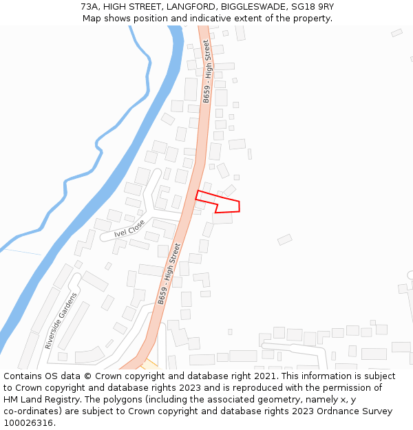73A, HIGH STREET, LANGFORD, BIGGLESWADE, SG18 9RY: Location map and indicative extent of plot