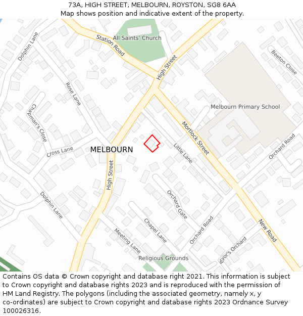 73A, HIGH STREET, MELBOURN, ROYSTON, SG8 6AA: Location map and indicative extent of plot