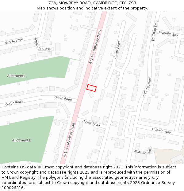 73A, MOWBRAY ROAD, CAMBRIDGE, CB1 7SR: Location map and indicative extent of plot