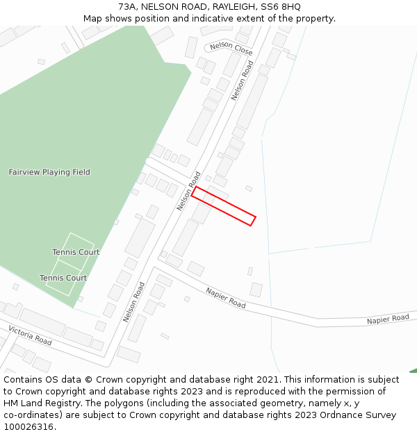 73A, NELSON ROAD, RAYLEIGH, SS6 8HQ: Location map and indicative extent of plot