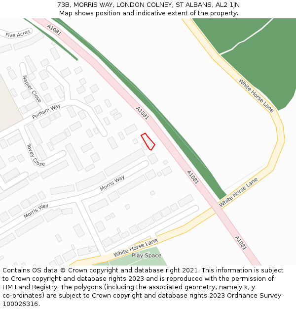 73B, MORRIS WAY, LONDON COLNEY, ST ALBANS, AL2 1JN: Location map and indicative extent of plot