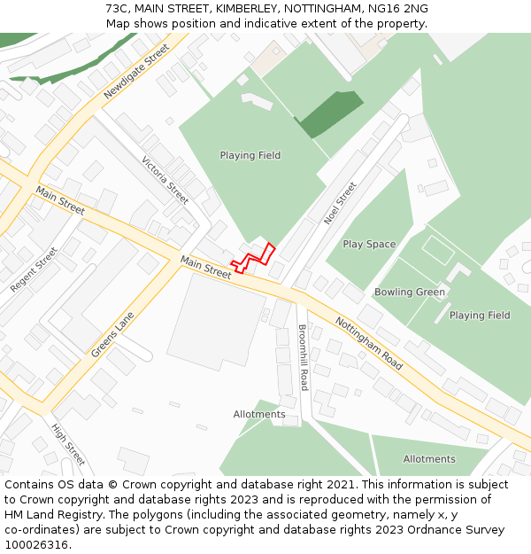 73C, MAIN STREET, KIMBERLEY, NOTTINGHAM, NG16 2NG: Location map and indicative extent of plot