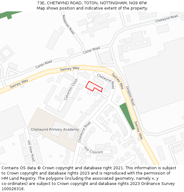 73E, CHETWYND ROAD, TOTON, NOTTINGHAM, NG9 6FW: Location map and indicative extent of plot