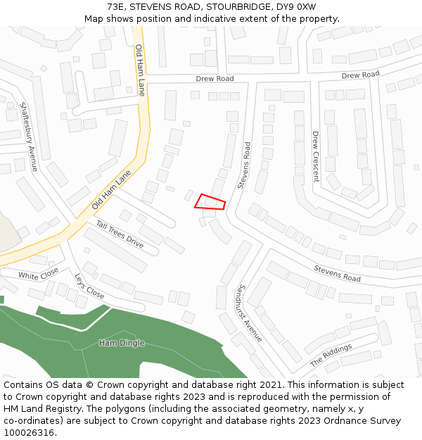 73E, STEVENS ROAD, STOURBRIDGE, DY9 0XW: Location map and indicative extent of plot