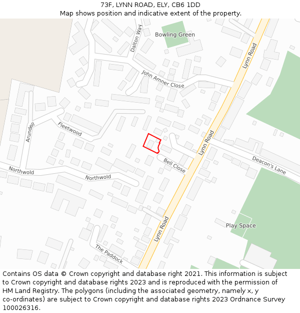 73F, LYNN ROAD, ELY, CB6 1DD: Location map and indicative extent of plot