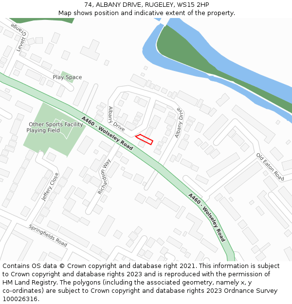 74, ALBANY DRIVE, RUGELEY, WS15 2HP: Location map and indicative extent of plot