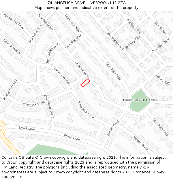 74, ANGELICA DRIVE, LIVERPOOL, L11 2ZA: Location map and indicative extent of plot