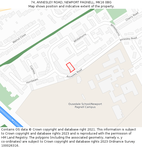 74, ANNESLEY ROAD, NEWPORT PAGNELL, MK16 0BG: Location map and indicative extent of plot