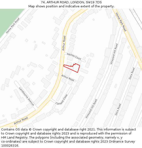 74, ARTHUR ROAD, LONDON, SW19 7DS: Location map and indicative extent of plot