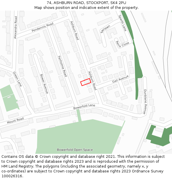 74, ASHBURN ROAD, STOCKPORT, SK4 2PU: Location map and indicative extent of plot