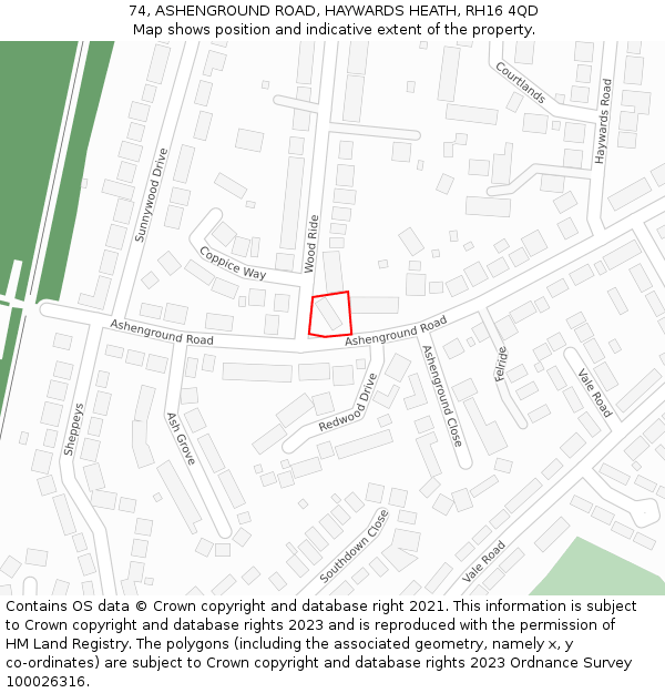 74, ASHENGROUND ROAD, HAYWARDS HEATH, RH16 4QD: Location map and indicative extent of plot