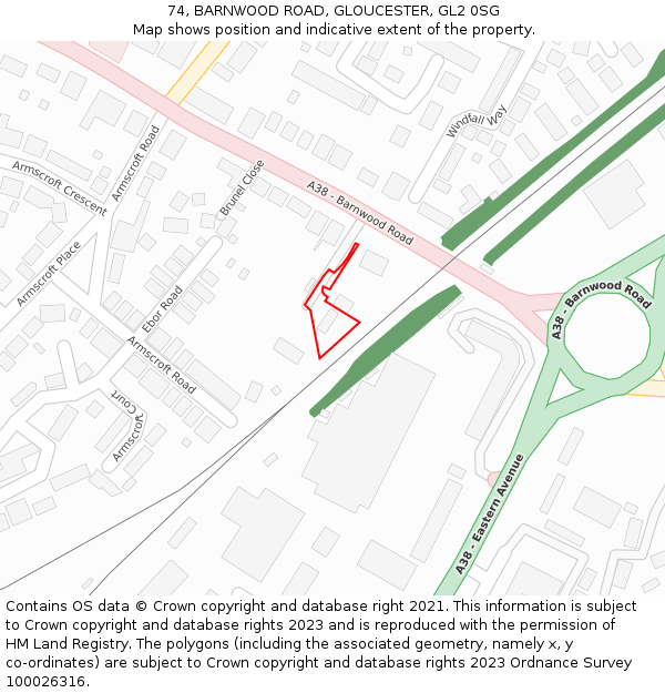 74, BARNWOOD ROAD, GLOUCESTER, GL2 0SG: Location map and indicative extent of plot