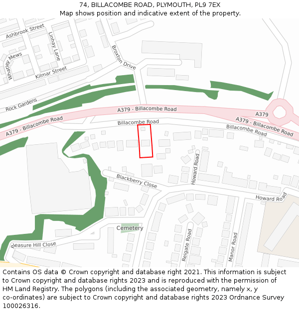 74, BILLACOMBE ROAD, PLYMOUTH, PL9 7EX: Location map and indicative extent of plot