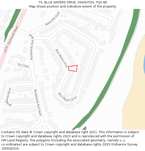 74, BLUE WATERS DRIVE, PAIGNTON, TQ4 6JF: Location map and indicative extent of plot