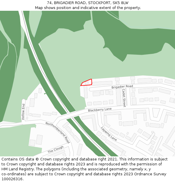 74, BRIGADIER ROAD, STOCKPORT, SK5 8LW: Location map and indicative extent of plot