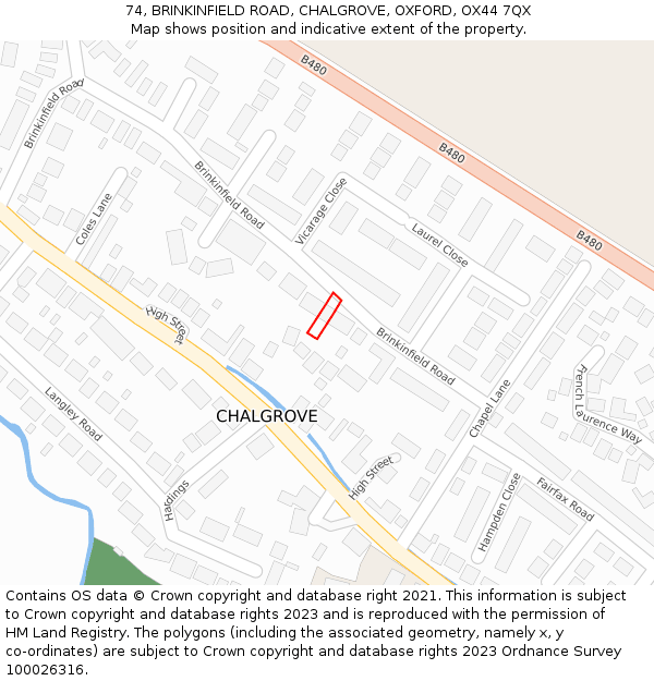 74, BRINKINFIELD ROAD, CHALGROVE, OXFORD, OX44 7QX: Location map and indicative extent of plot