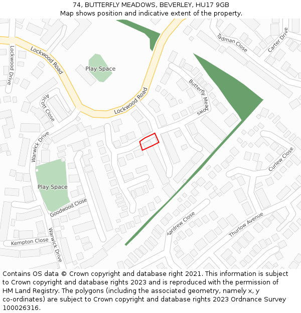 74, BUTTERFLY MEADOWS, BEVERLEY, HU17 9GB: Location map and indicative extent of plot