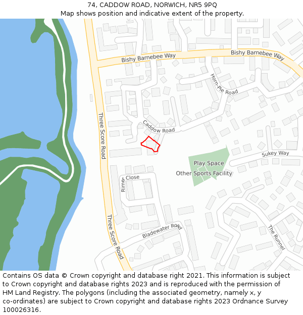 74, CADDOW ROAD, NORWICH, NR5 9PQ: Location map and indicative extent of plot