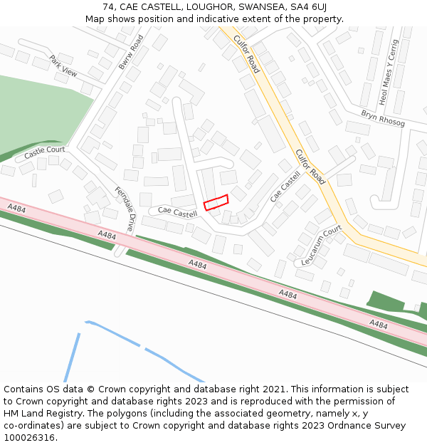 74, CAE CASTELL, LOUGHOR, SWANSEA, SA4 6UJ: Location map and indicative extent of plot