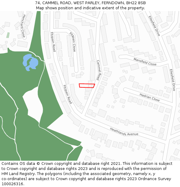 74, CAMMEL ROAD, WEST PARLEY, FERNDOWN, BH22 8SB: Location map and indicative extent of plot