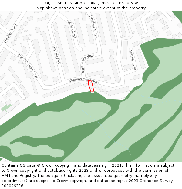 74, CHARLTON MEAD DRIVE, BRISTOL, BS10 6LW: Location map and indicative extent of plot