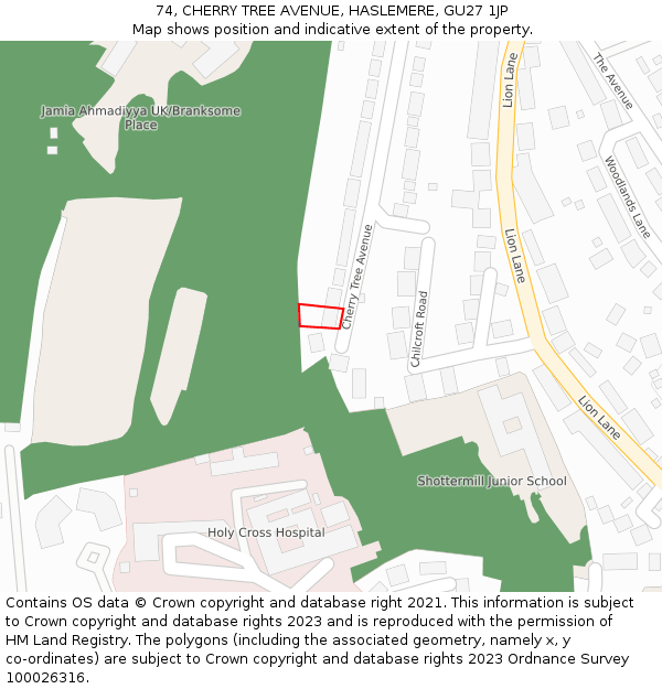74, CHERRY TREE AVENUE, HASLEMERE, GU27 1JP: Location map and indicative extent of plot