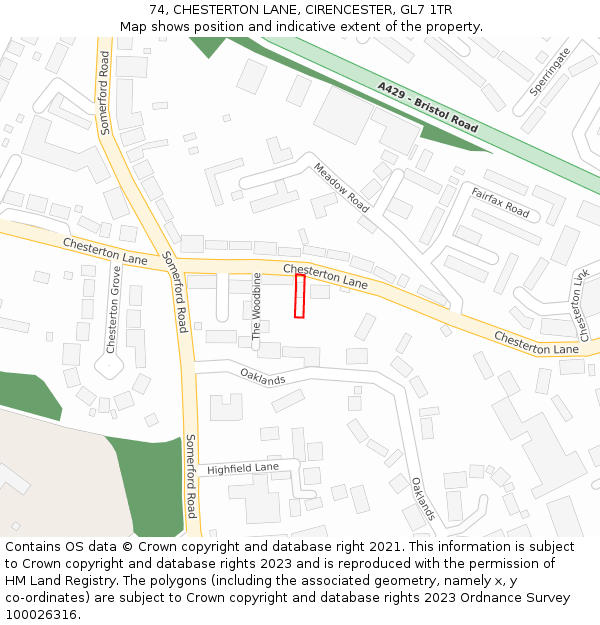 74, CHESTERTON LANE, CIRENCESTER, GL7 1TR: Location map and indicative extent of plot